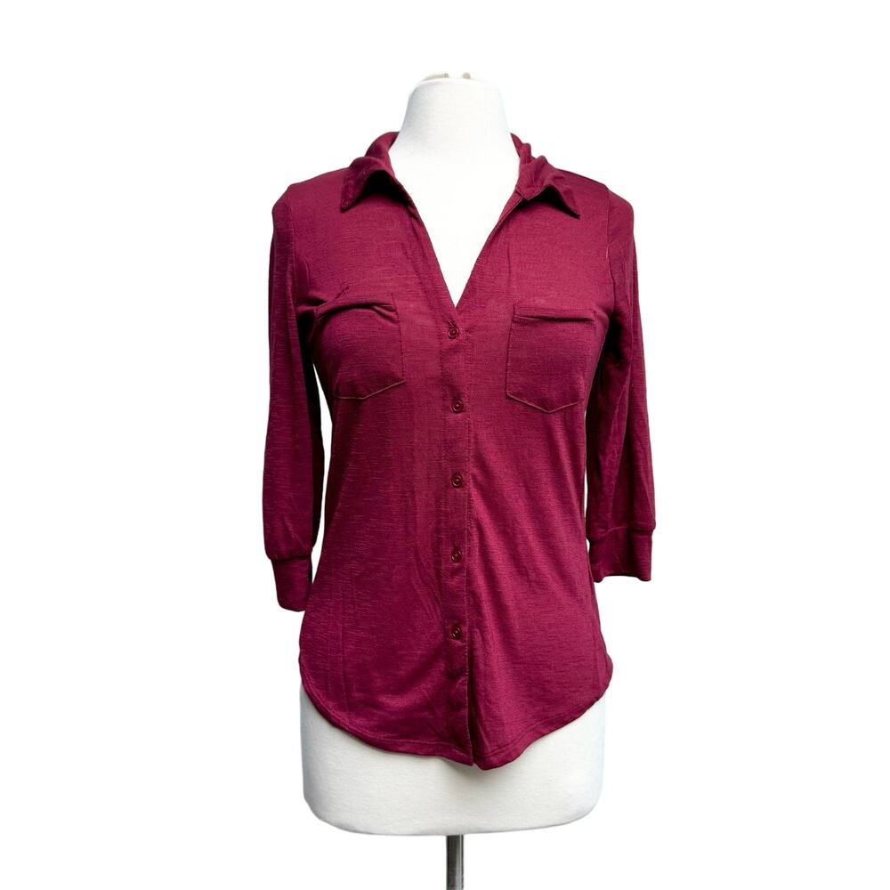 Burgundy Knit Button Down Top - image 8